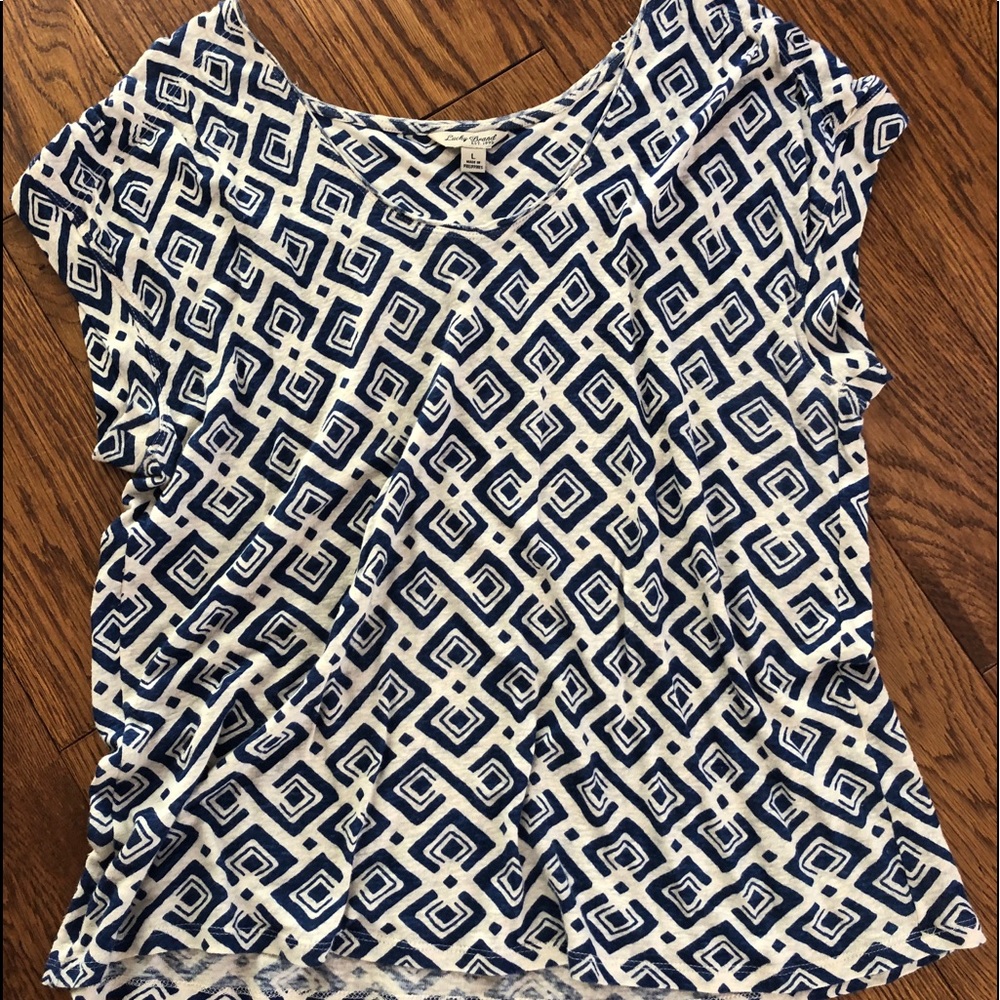 Lucky Brand blue and cream top EUC